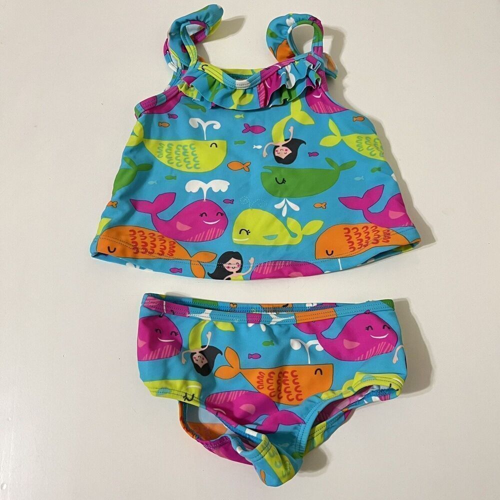 Carter's Mermaids and Whales 2-Piece Tankini Bikini Swimsuit Girls SZ 12 Months
